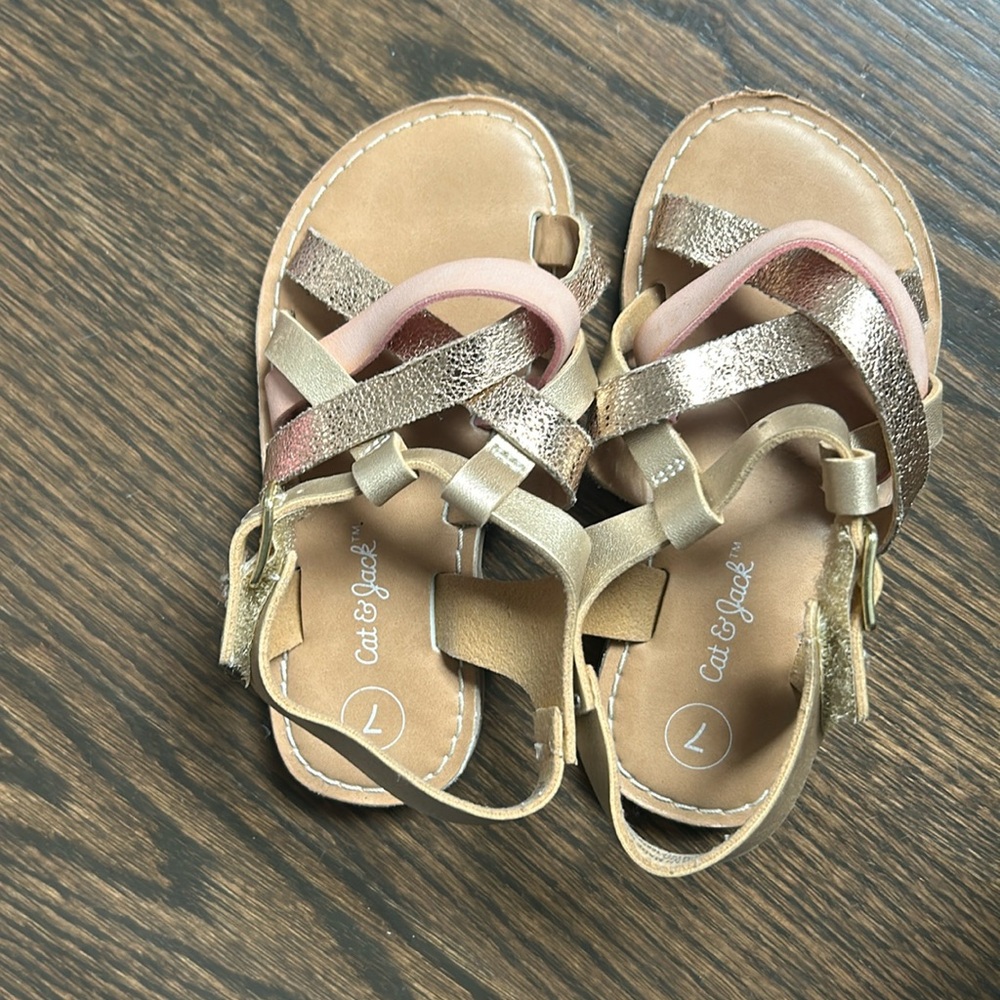 Cat & Jack gold and pink/nude sandals. Size 7.